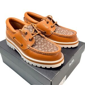 Coach Benson Signature Leather Boat Shoes Men's US 7 Casual Lug Sole Brown